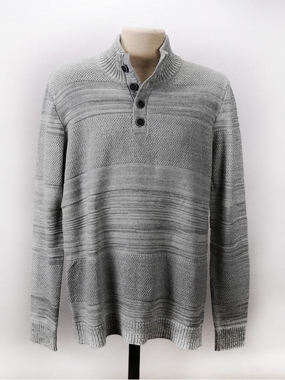Flag & Anthem Men's V-Neck Button Pullover Sweater - Grey